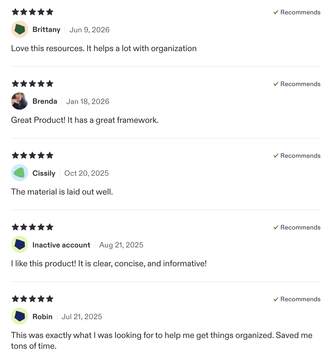 Five 5-star verified Etsy reviews for the Montessori Elementary Curriculum Checklist
